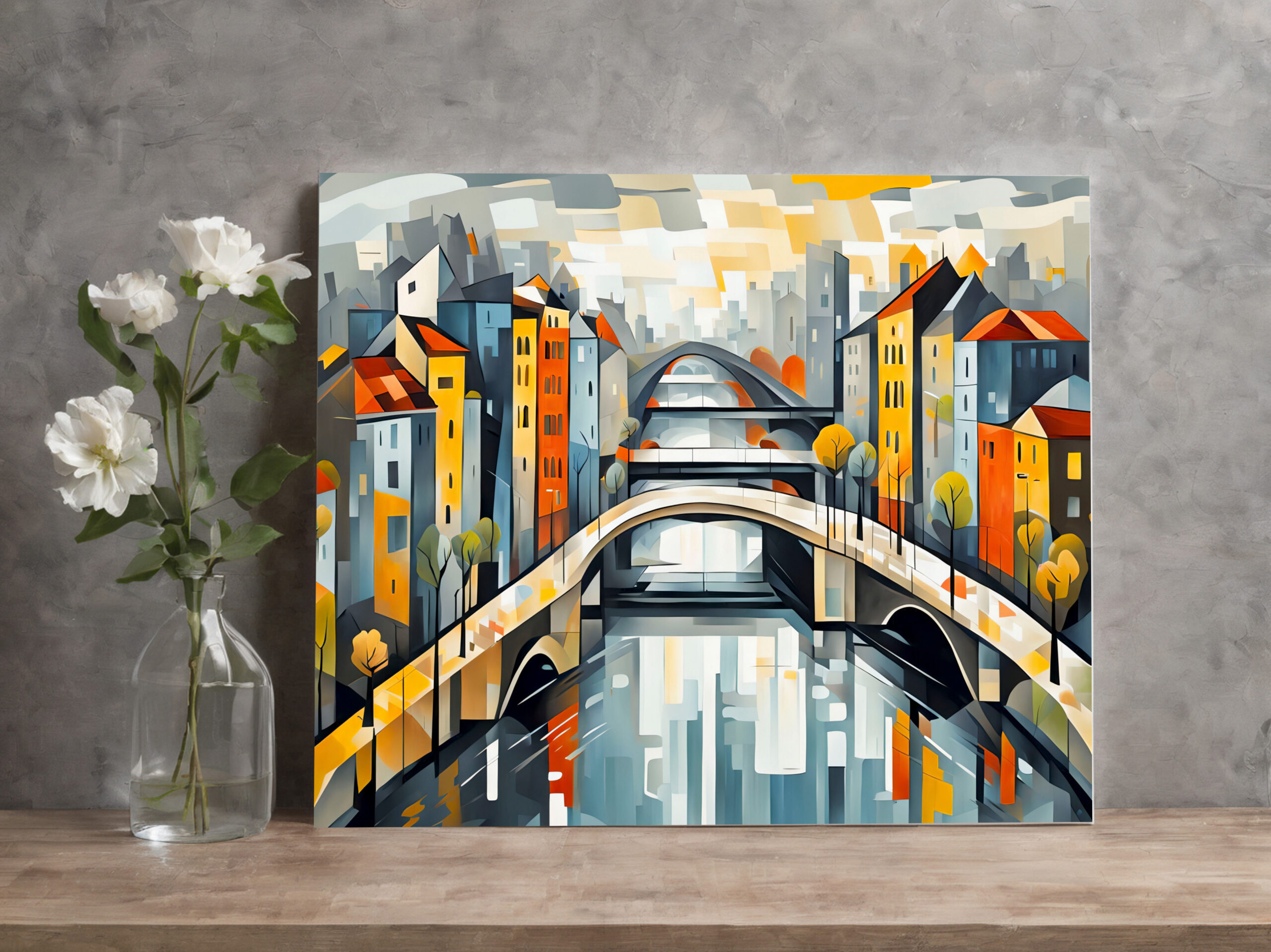 raxxa Canva: Cubist view over City with Canal Bridges