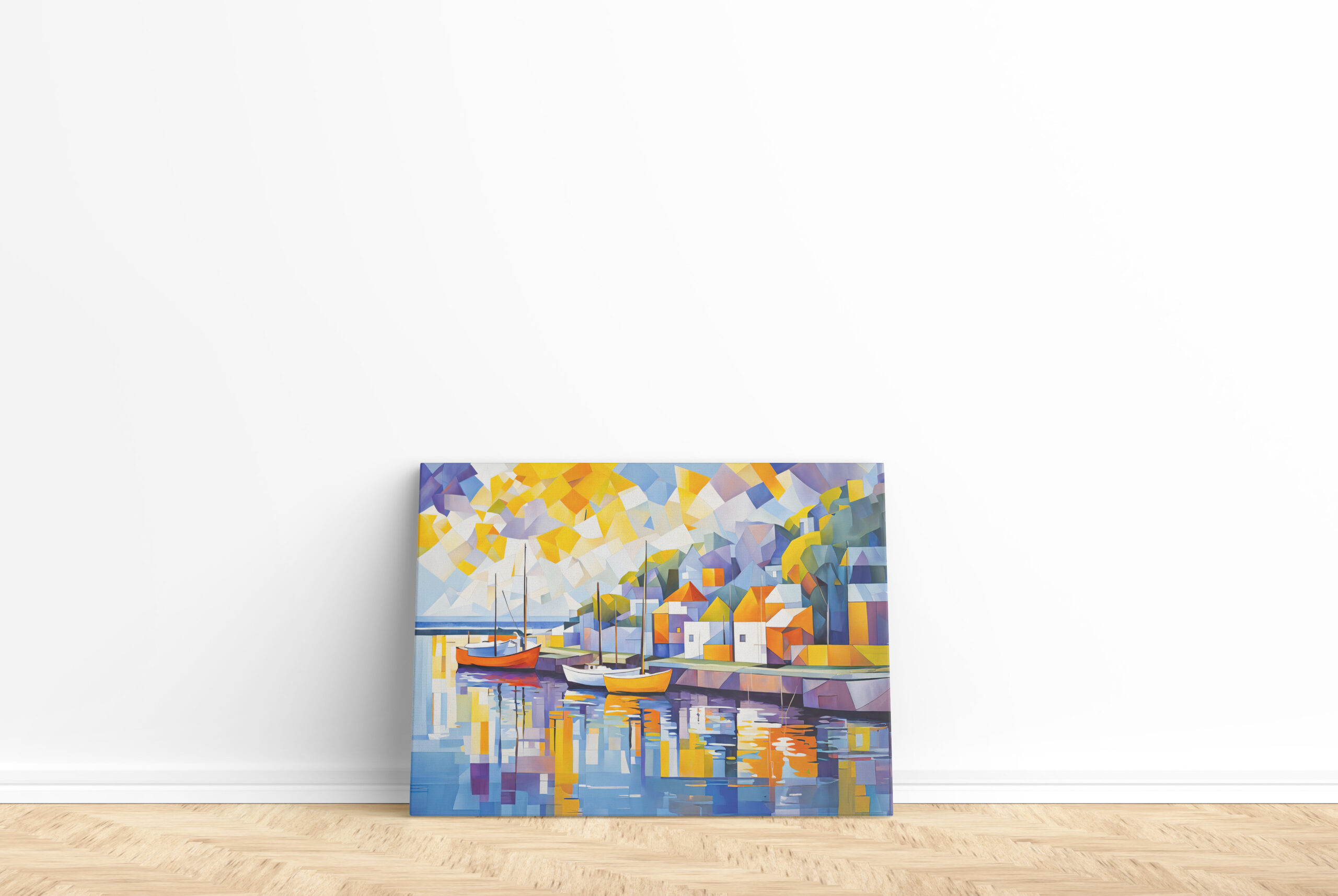 raxxa Canva: Cubist Mediterranean Town with Boats - Image 2