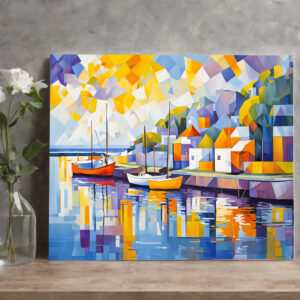 raxxa Canva: Cubist Mediterranean Town with Boats