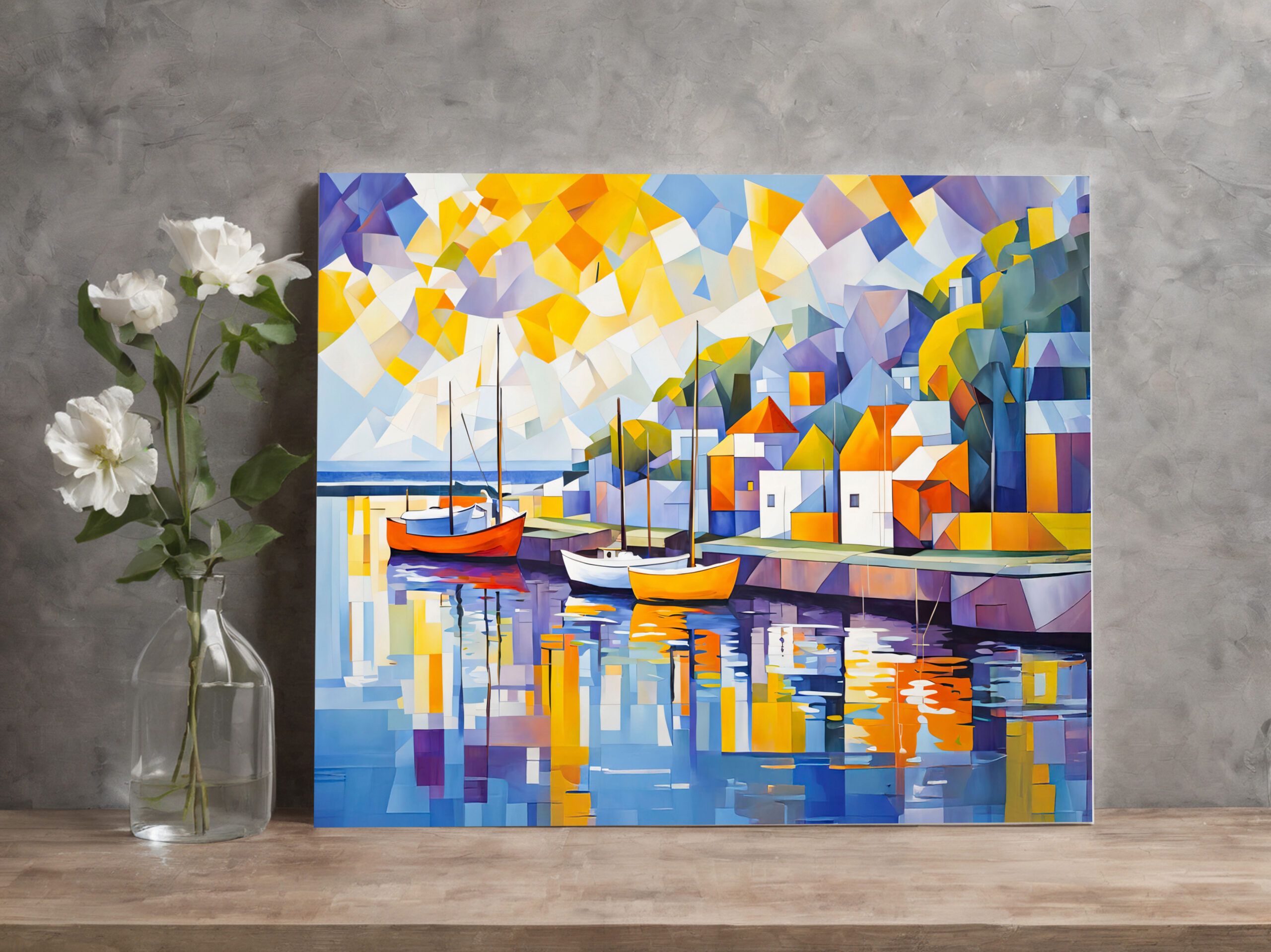 raxxa Canva: Cubist Mediterranean Town with Boats