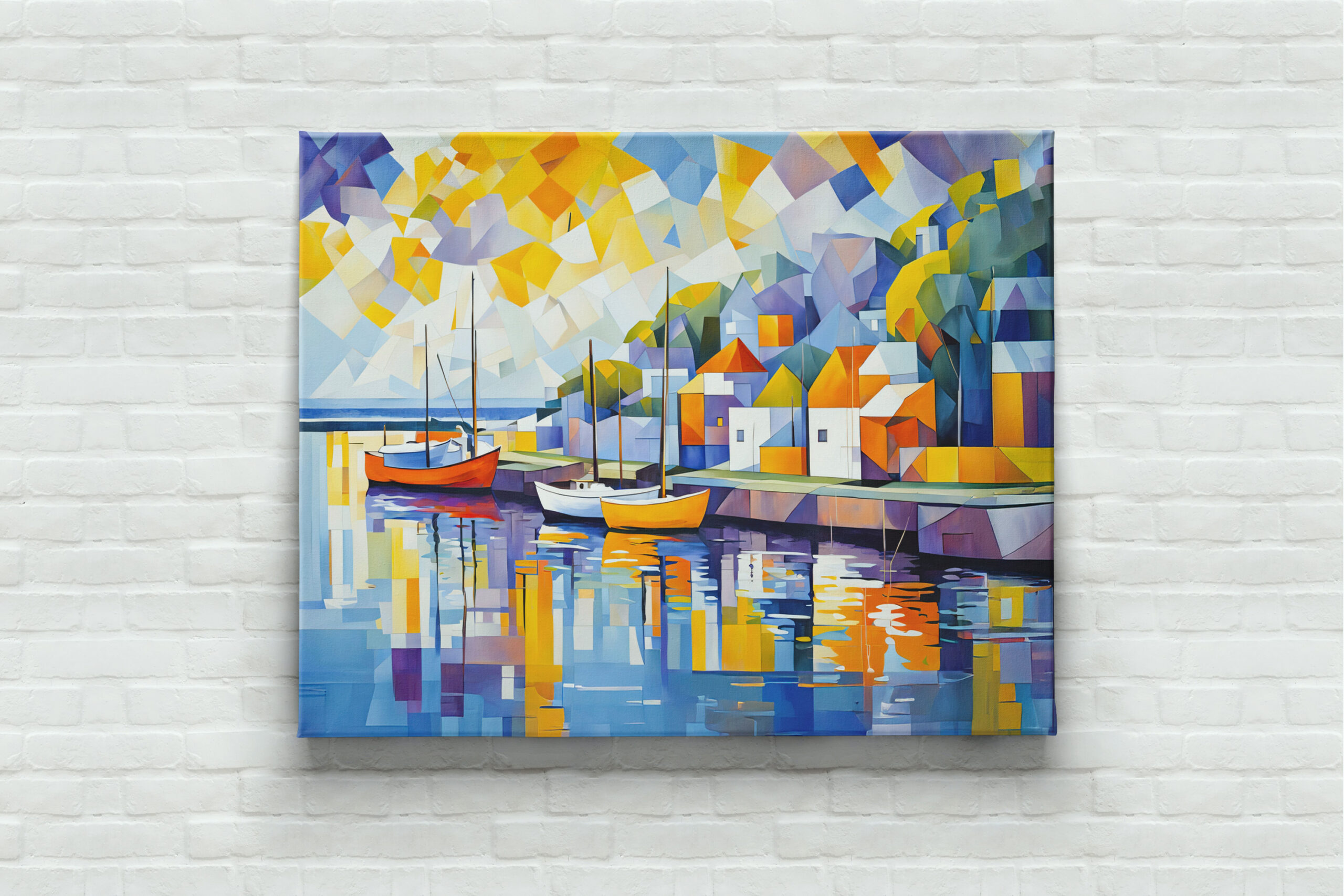 raxxa Canva: Cubist Mediterranean Town with Boats - Image 3