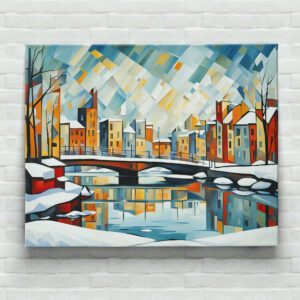 raxxa Canva: Cubist Snowy Bridge Over Reflected City