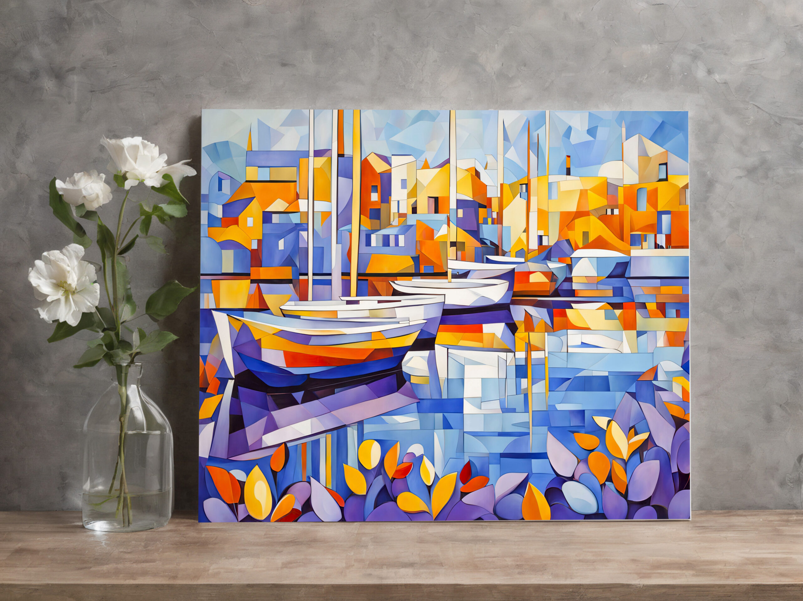 raxxa Canva: Cubist Marina with Boats and Reflections – Bild 2