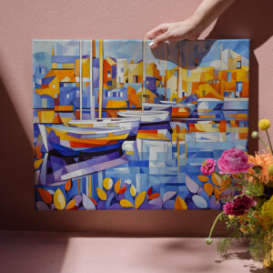 raxxa Canva: Cubist Marina with Boats and Reflections