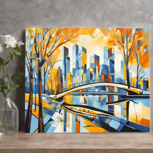 raxxa Canva: Cubist Snowy City with Canal Bridges