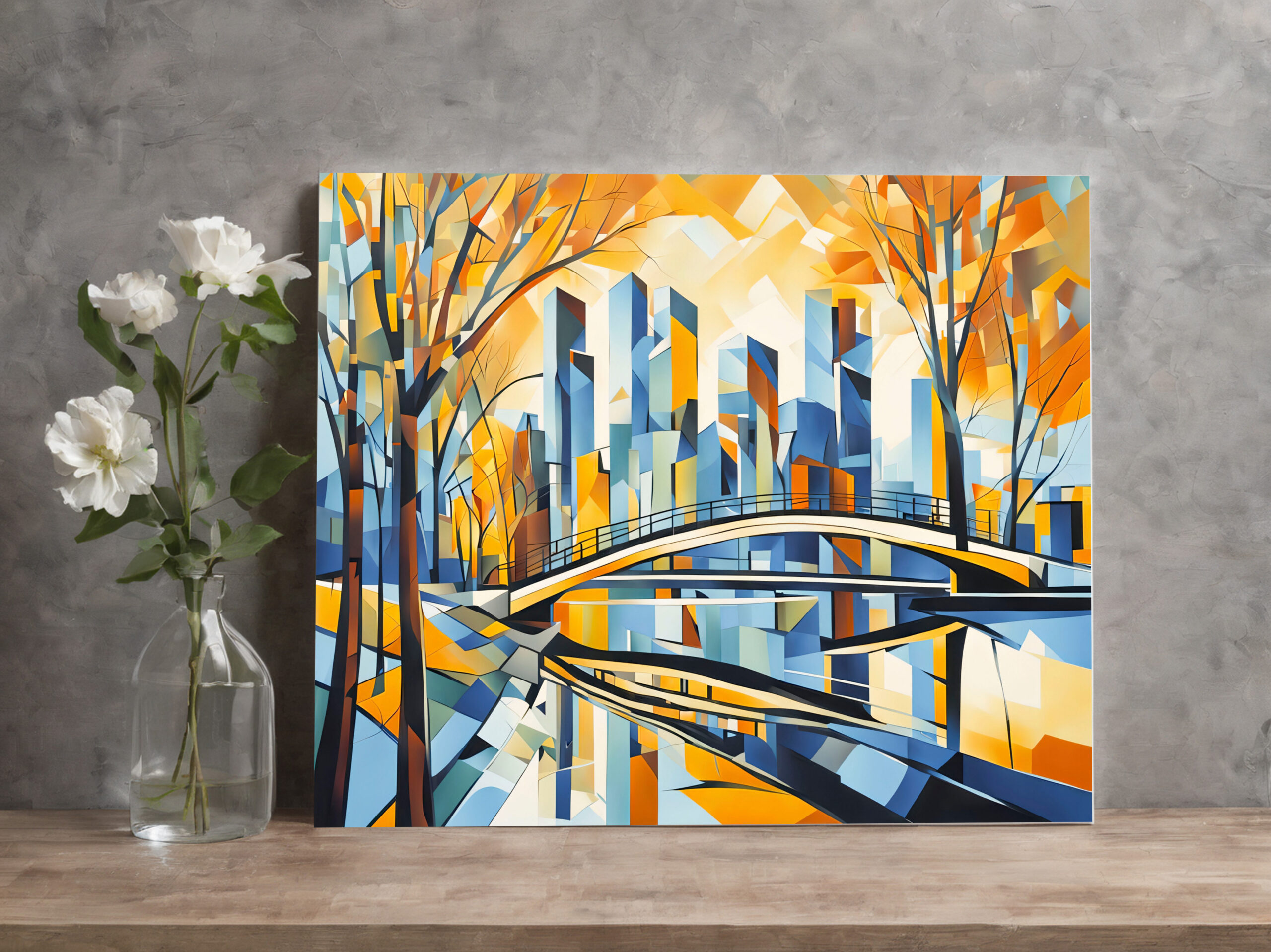 raxxa Canva: Cubist Snowy City with Canal Bridges