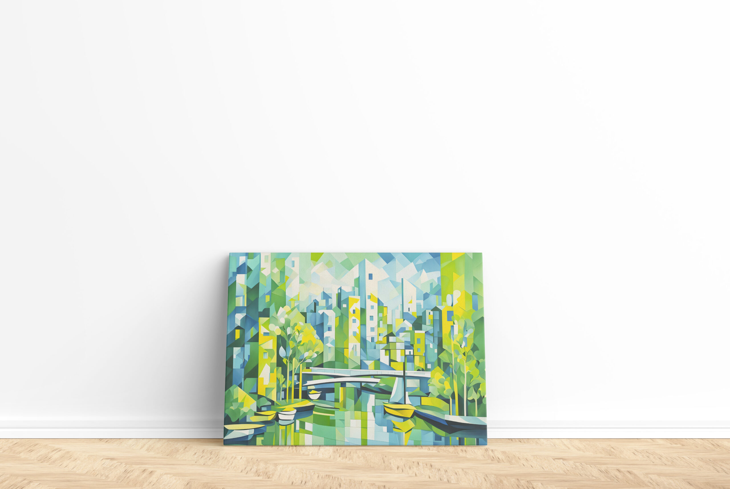 raxxa Canva: Cubist Green City with Bridge - immagine 2