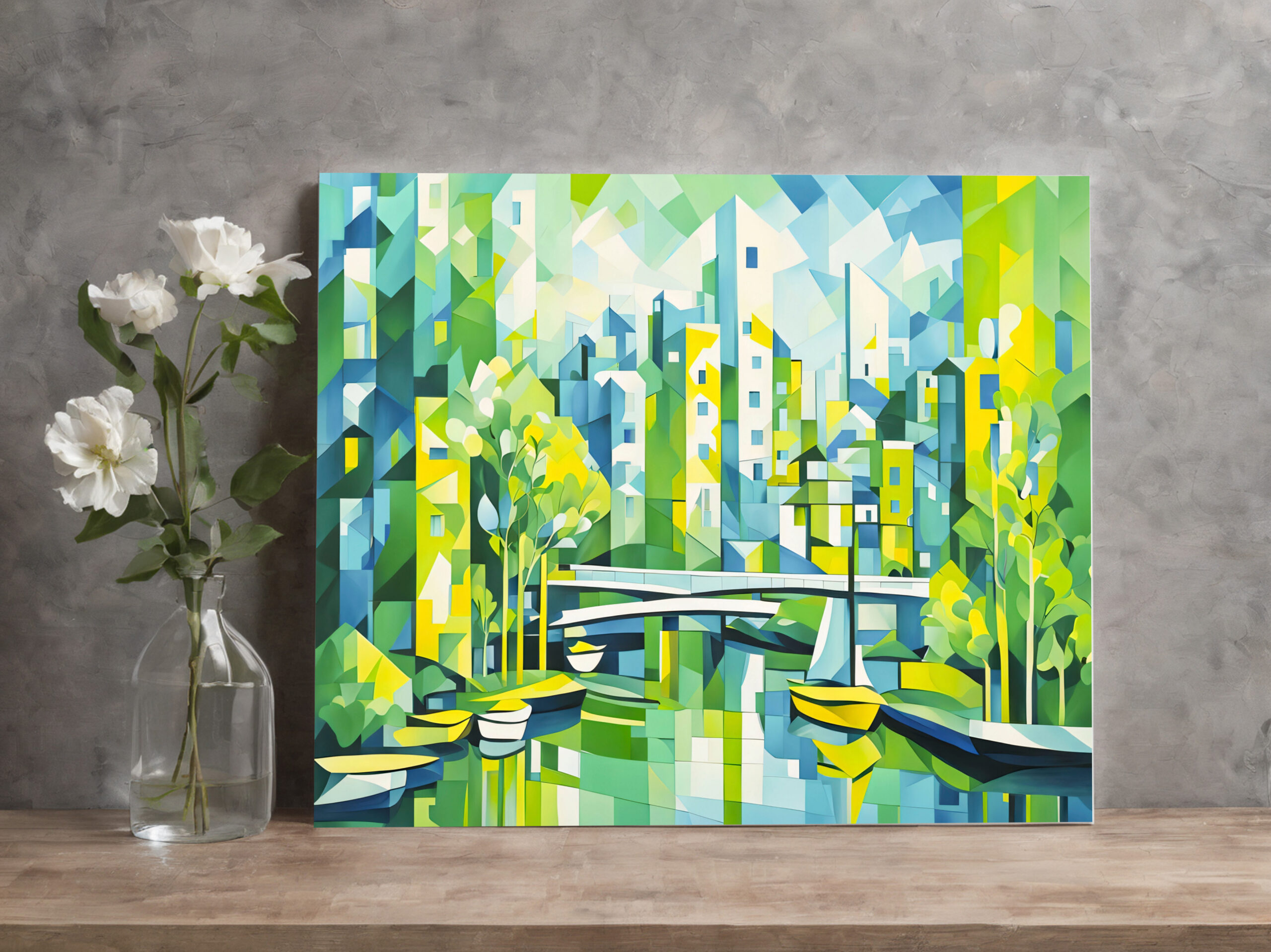 raxxa Canva: Cubist Green City with Bridge - immagine 3