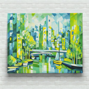 raxxa Canva: Cubist Green City with Bridge