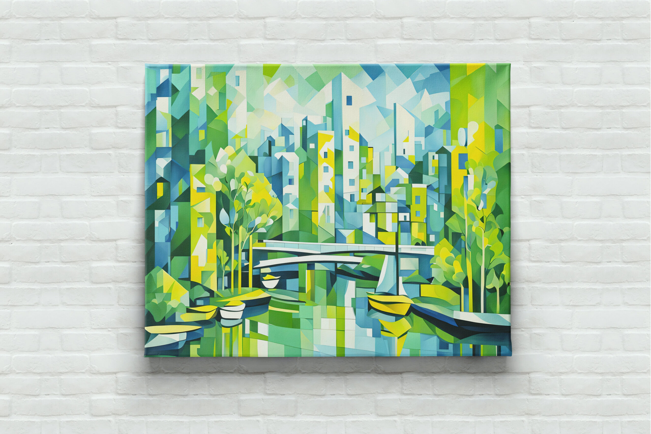 raxxa Canva: Cubist Green City with Bridge
