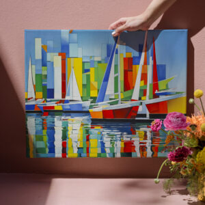 raxxa Canva: Cubist Sailboats in Colorful Harbor