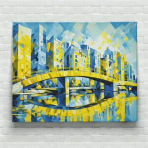 raxxa Canva: Cubist Yellow Bridge Over River