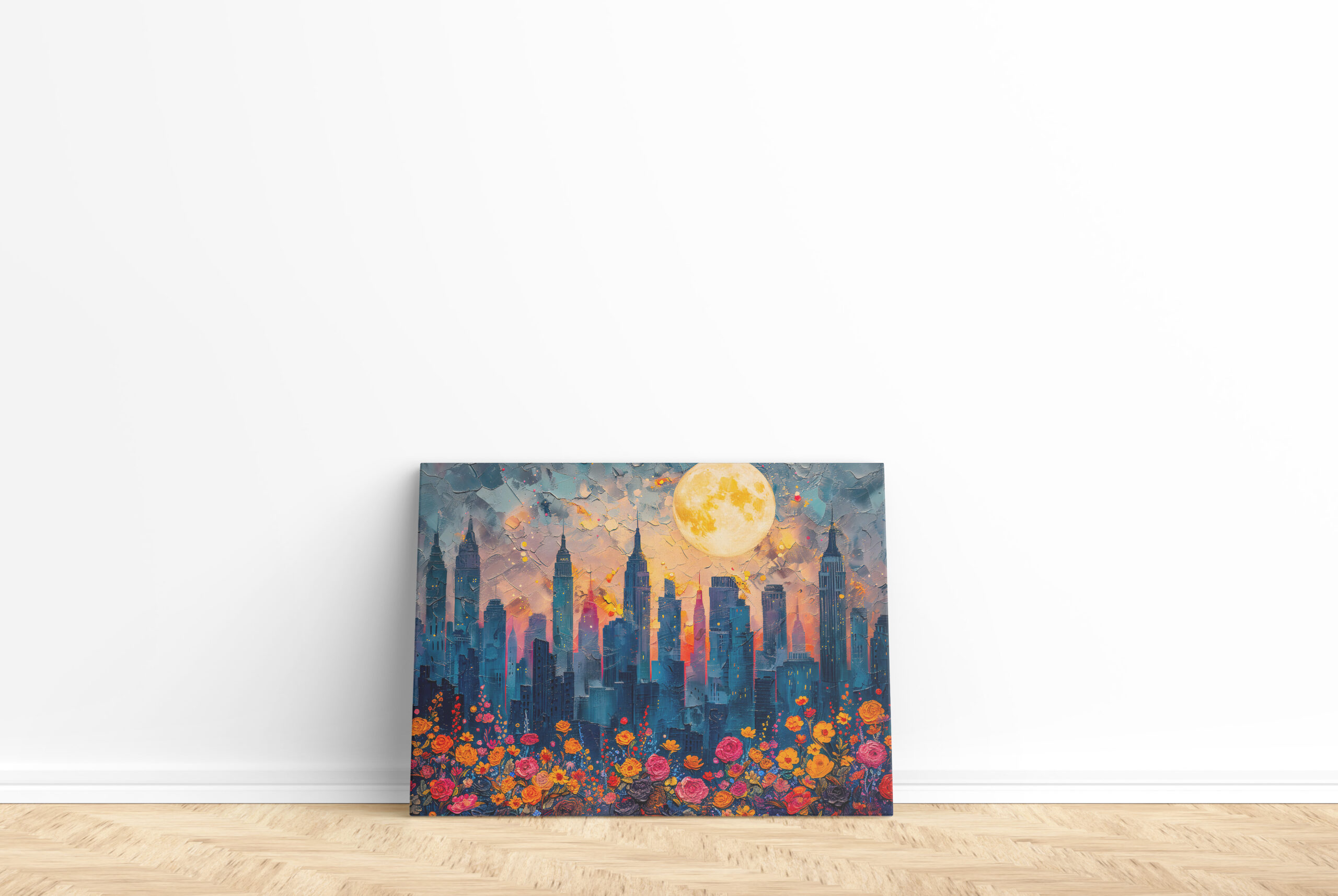 raxxa Canva: Abstract watercolor illustration of full moon over city skyline – Bild 2