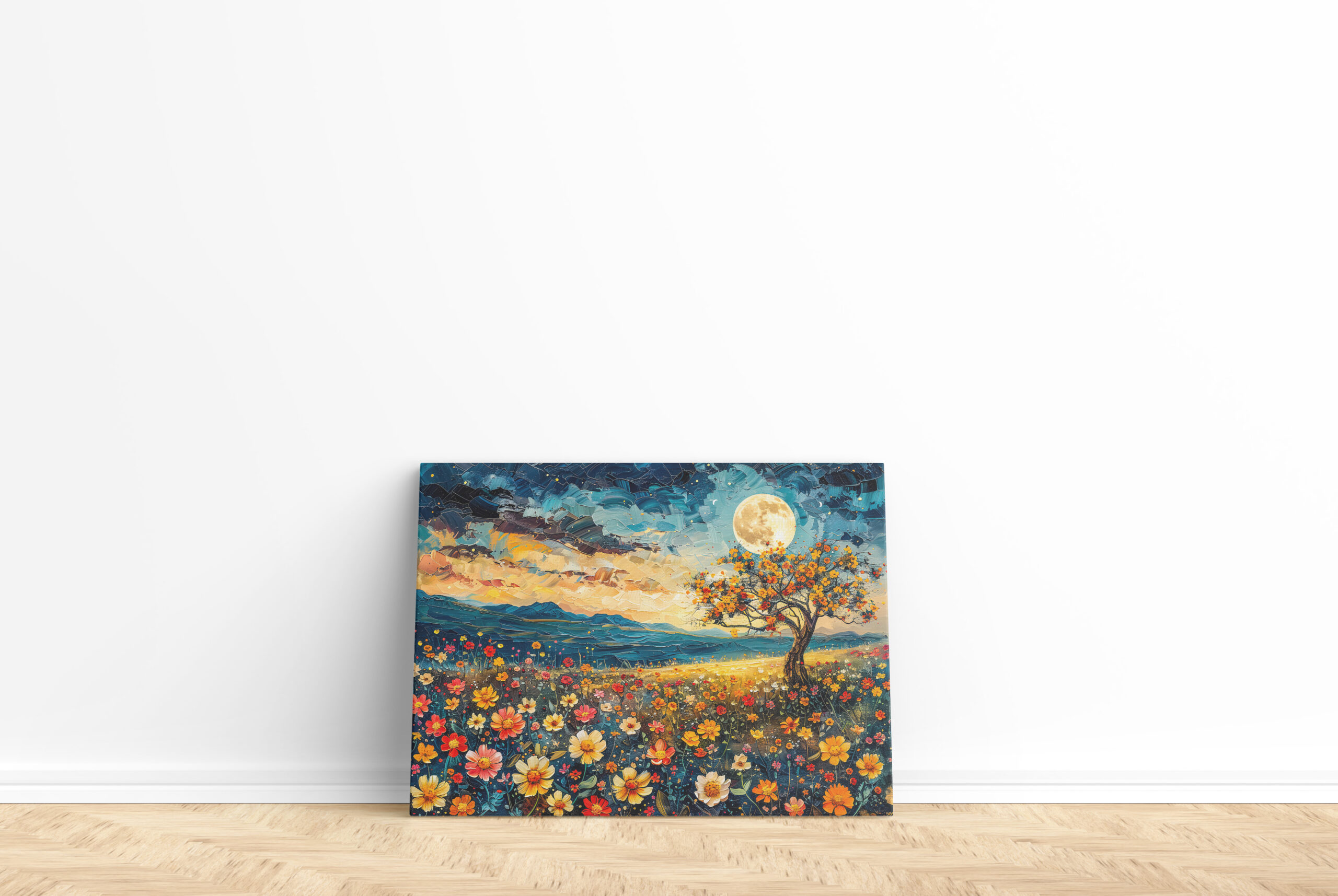 raxxa Canva: Abstract watercolor illustration of full moon over wildflower meadow – Image 2