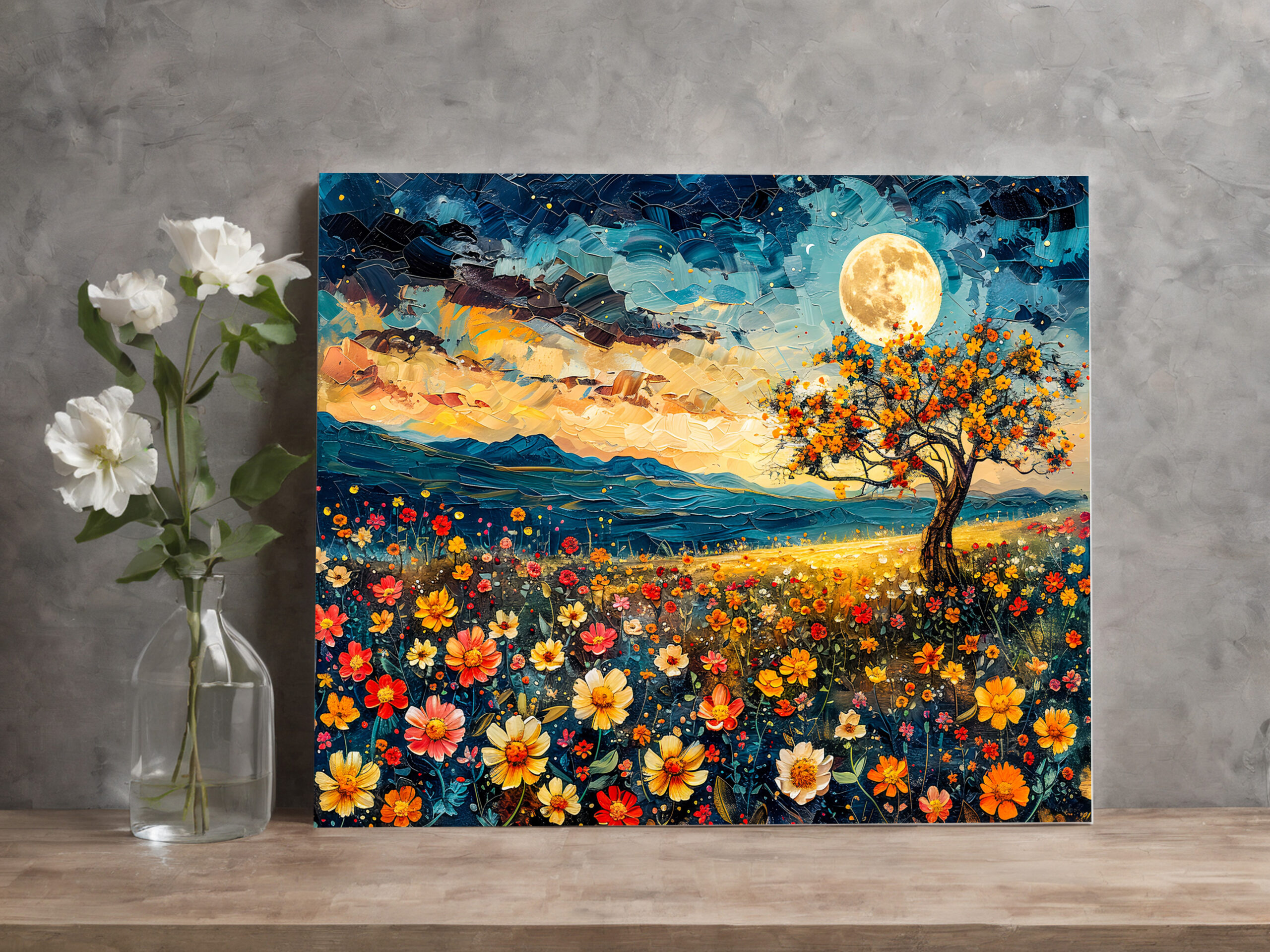 raxxa Canva: Abstract watercolor illustration of full moon over wildflower meadow – Image 3