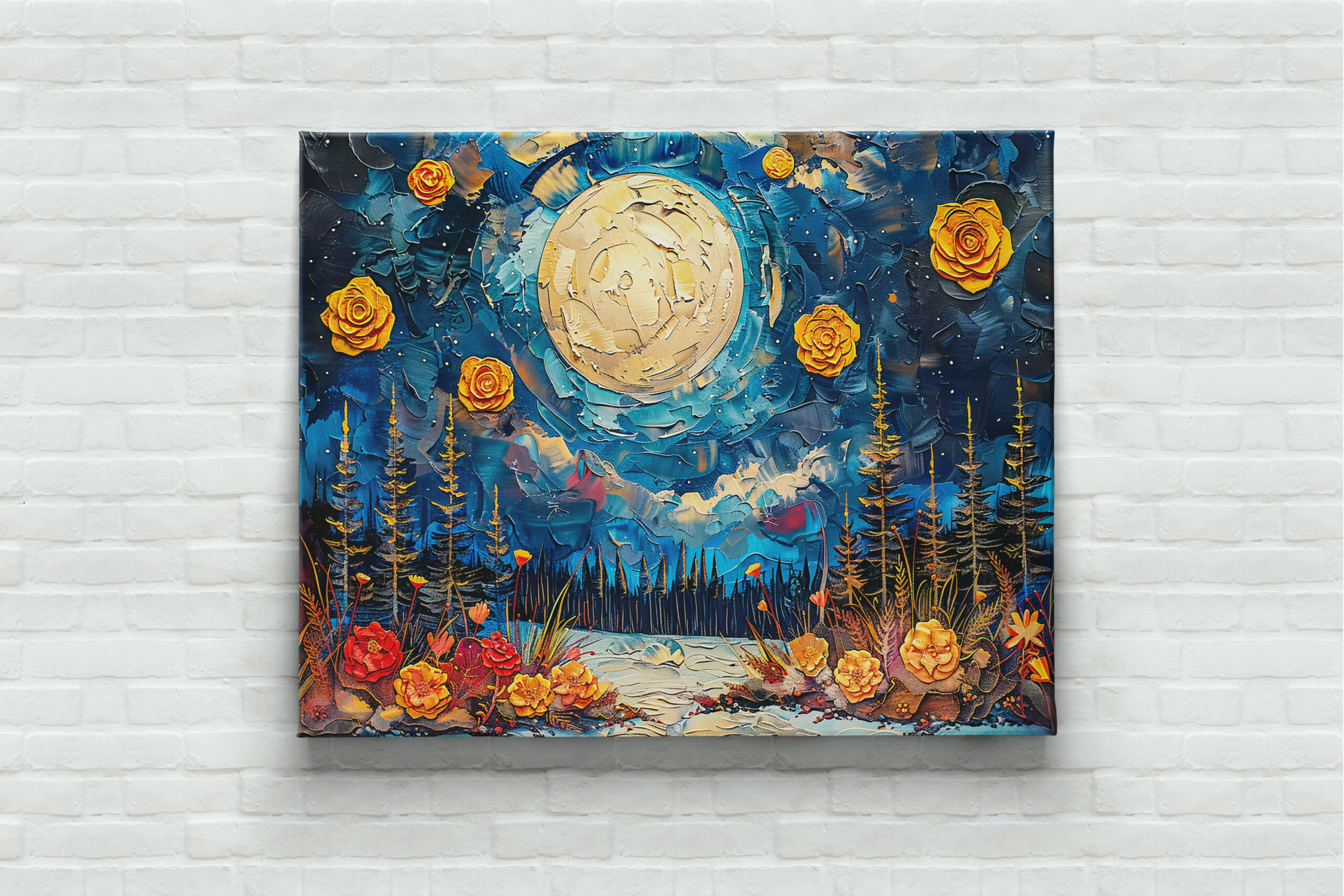 raxxa Canva: Abstract watercolor illustration of full moon over forest and lake – Bild 3