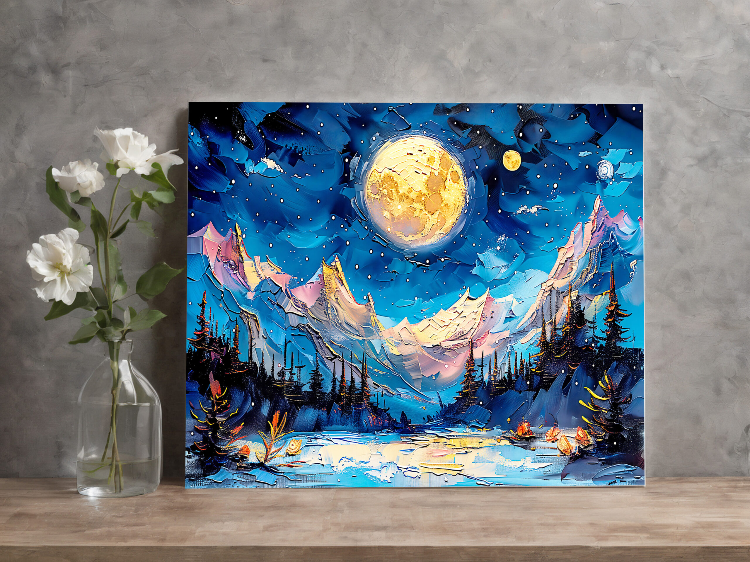 raxxa Canva: Abstract watercolor illustration of full moon over snowy mountains - immagine 2