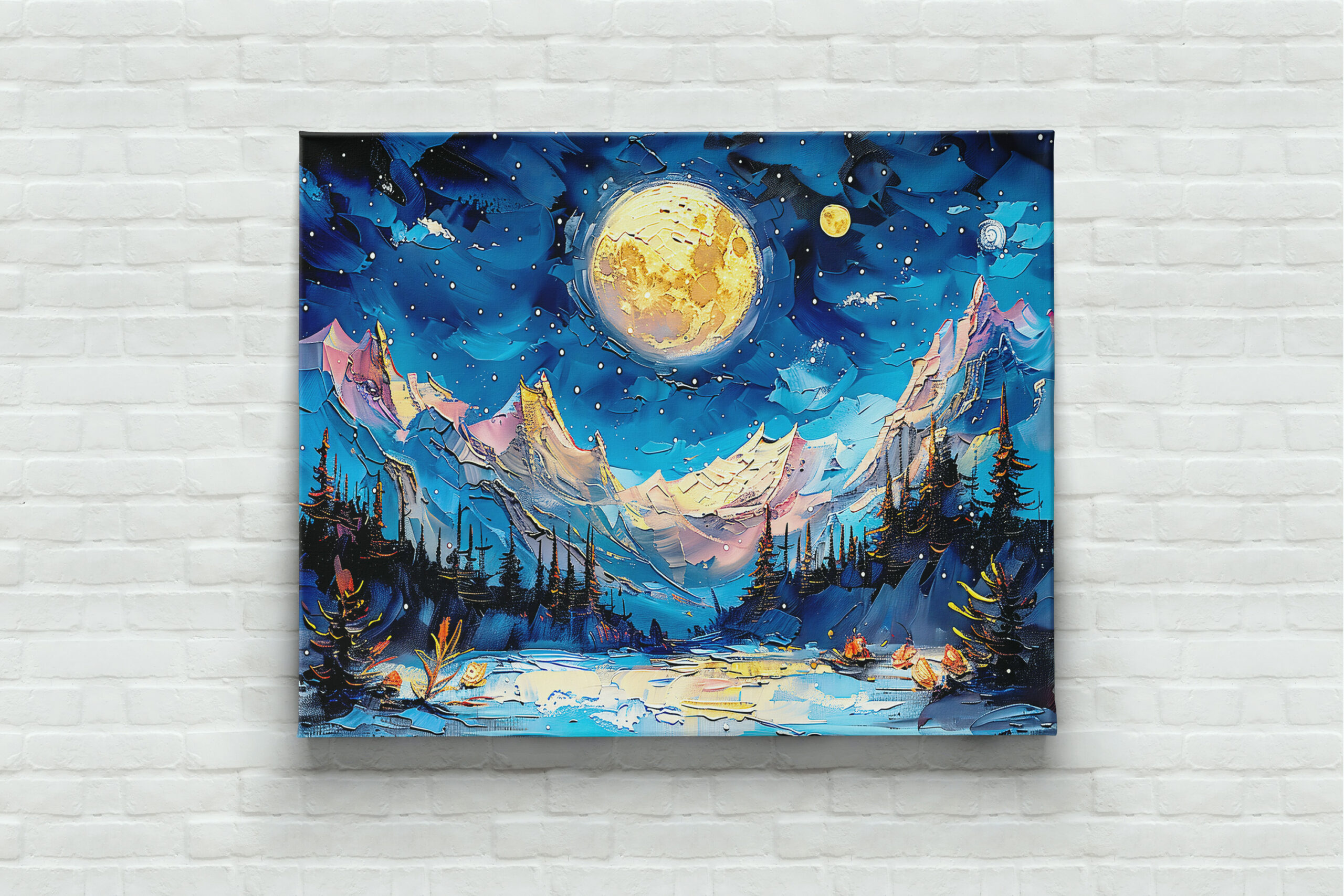raxxa Canva: Abstract watercolor illustration of full moon over snowy mountains - immagine 3
