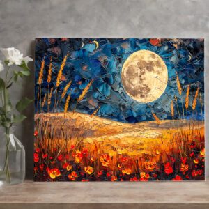 raxxa Canva: Abstract watercolor illustration of full moon over grassy field
