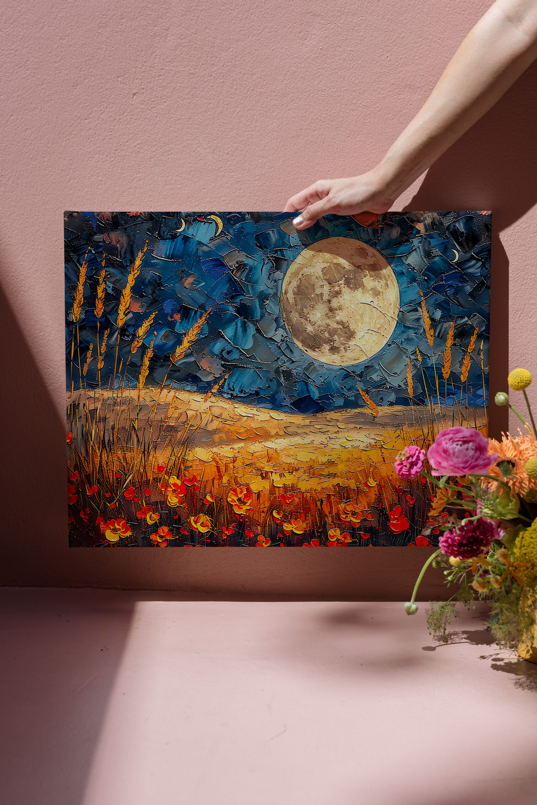 raxxa Canva: Abstract watercolor illustration of full moon over grassy field – Image 3