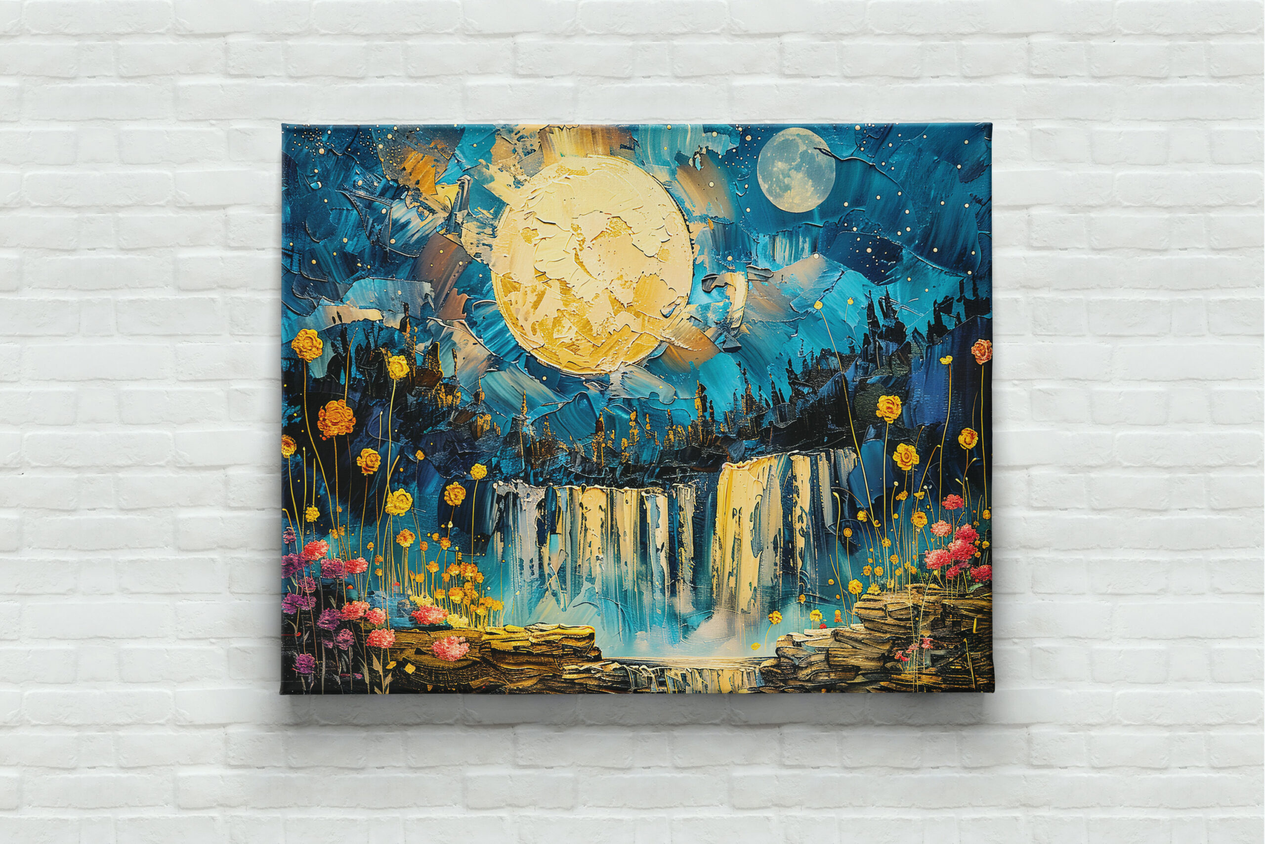 raxxa Canva: Abstract watercolor illustration of full moon over waterfall – Image 2