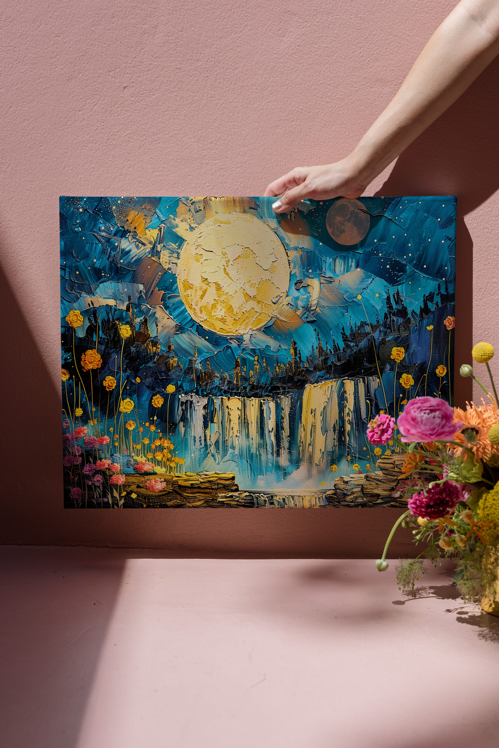 raxxa Canva: Abstract watercolor illustration of full moon over waterfall – Image 3