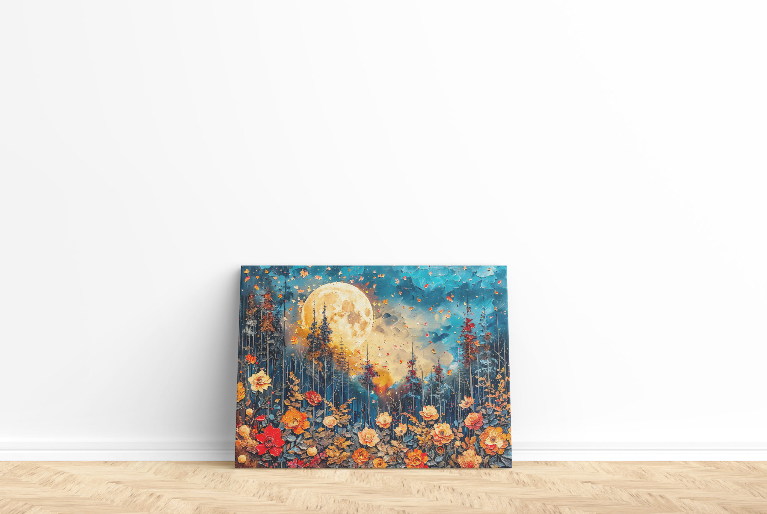 raxxa Canva: Abstract watercolor illustration of full moon over forest - Imagen 2