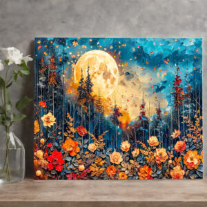 raxxa Canva: Abstract watercolor illustration of full moon over forest