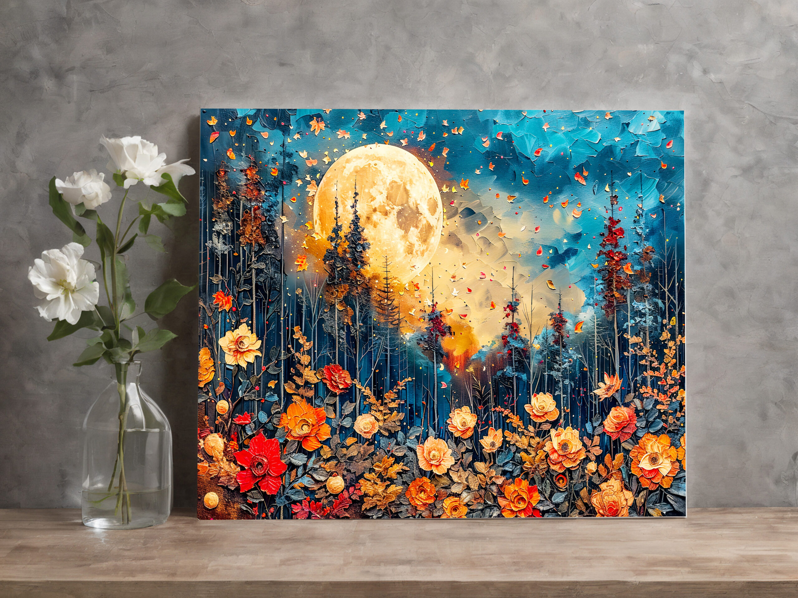 raxxa Canva: Abstract watercolor illustration of full moon over forest