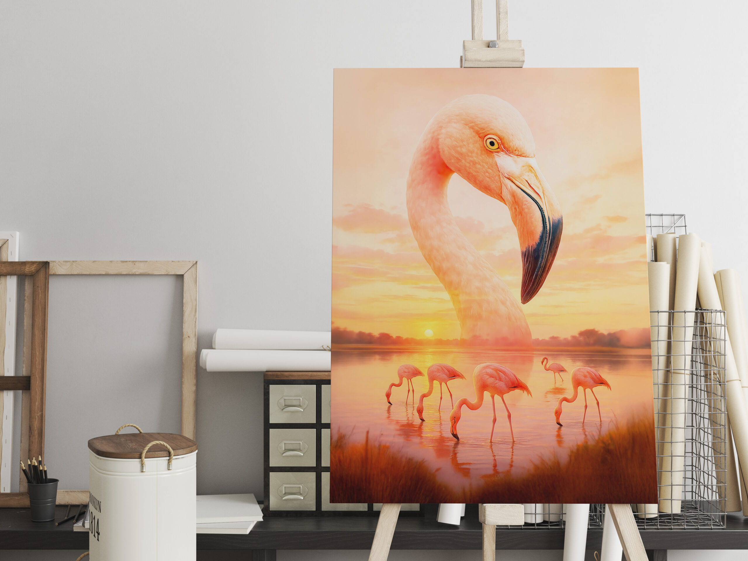 raxxa Canva: Double Exposure Portrait of Pink Flamingo
