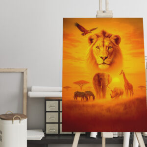 raxxa Canva: Double Exposure African Wildlife Scene with Lion and Elephants