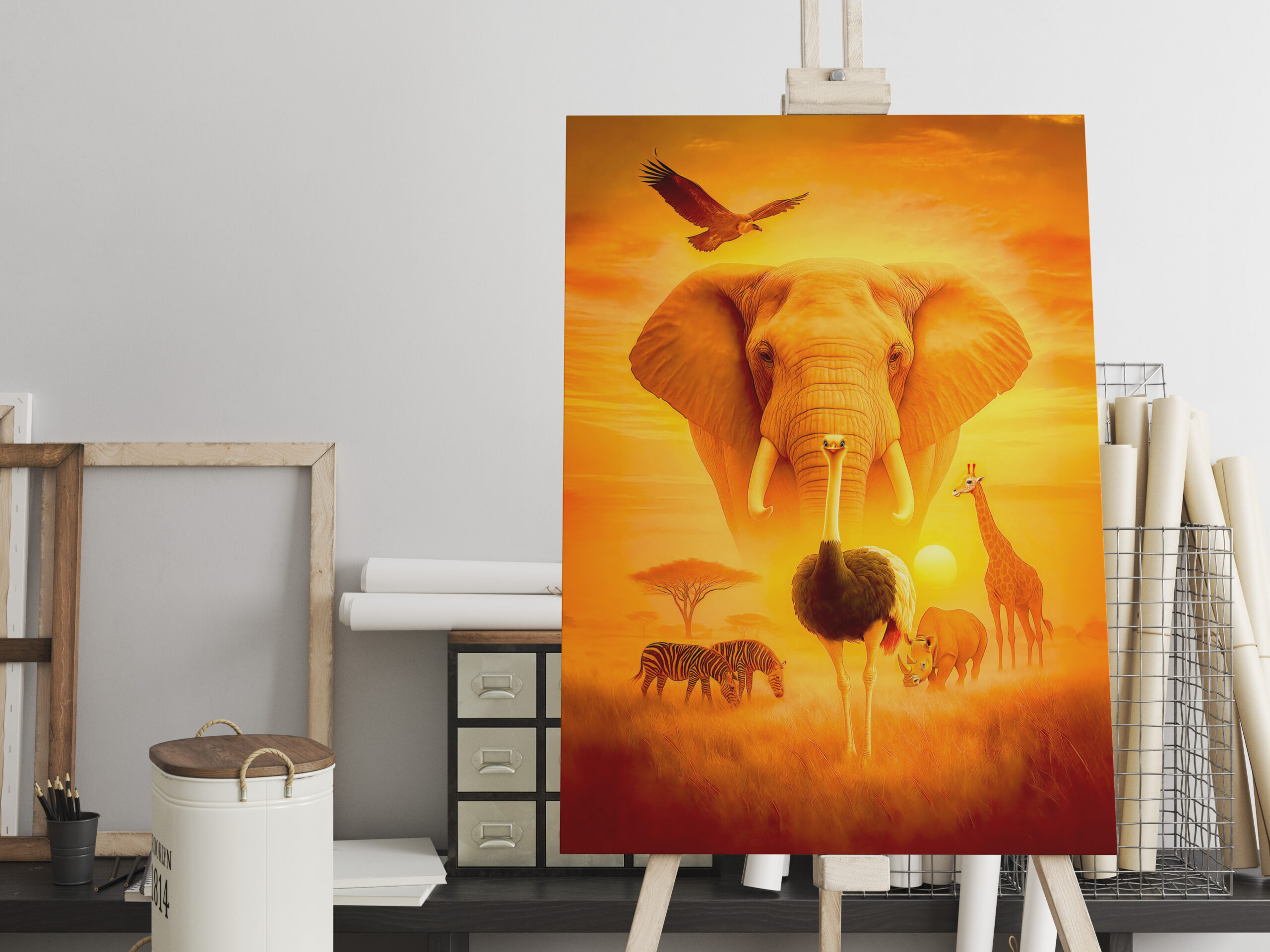 raxxa Canva: African Wildlife Group Scene in Double Exposure