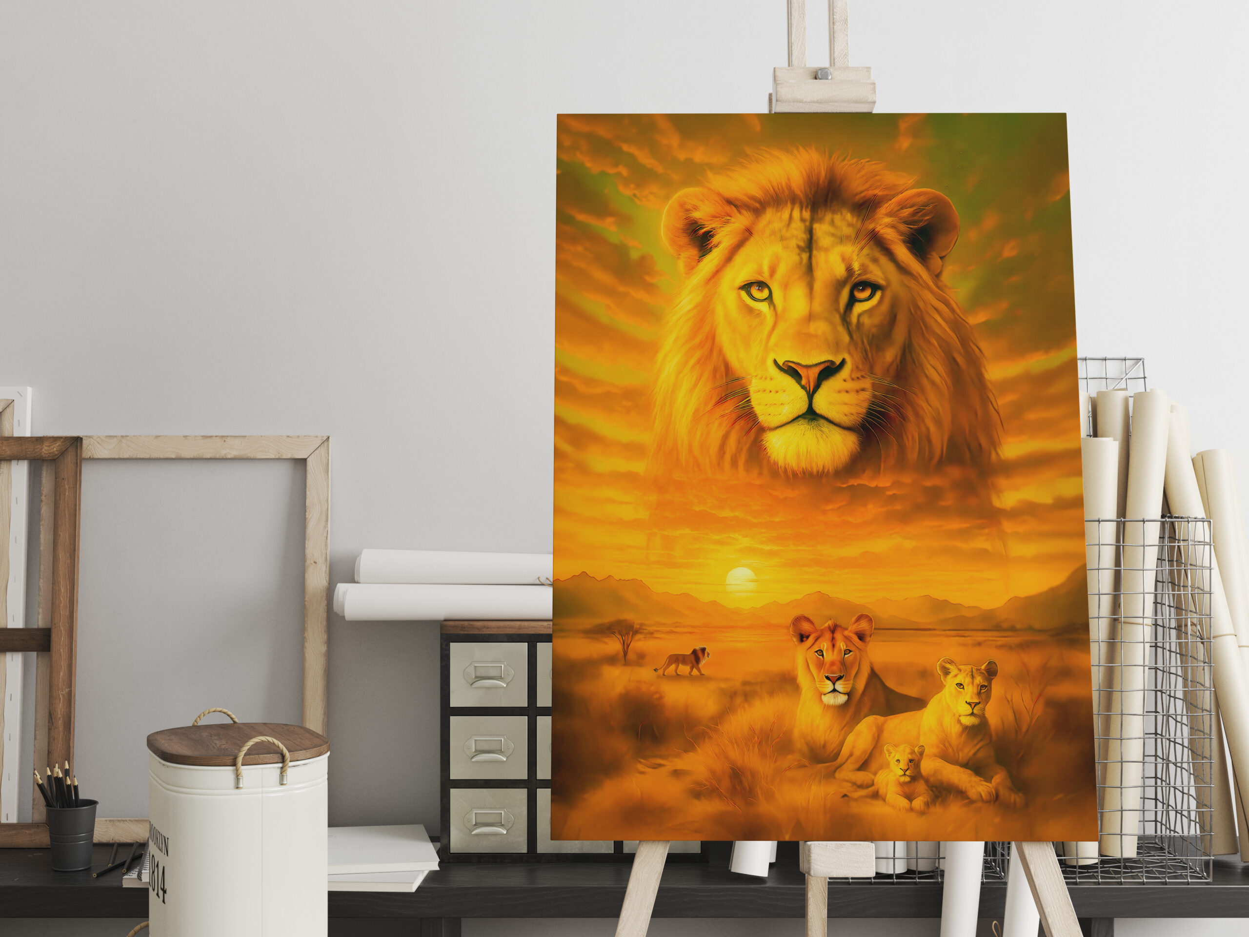 raxxa Canva: Double Exposure Portrait of African Lion