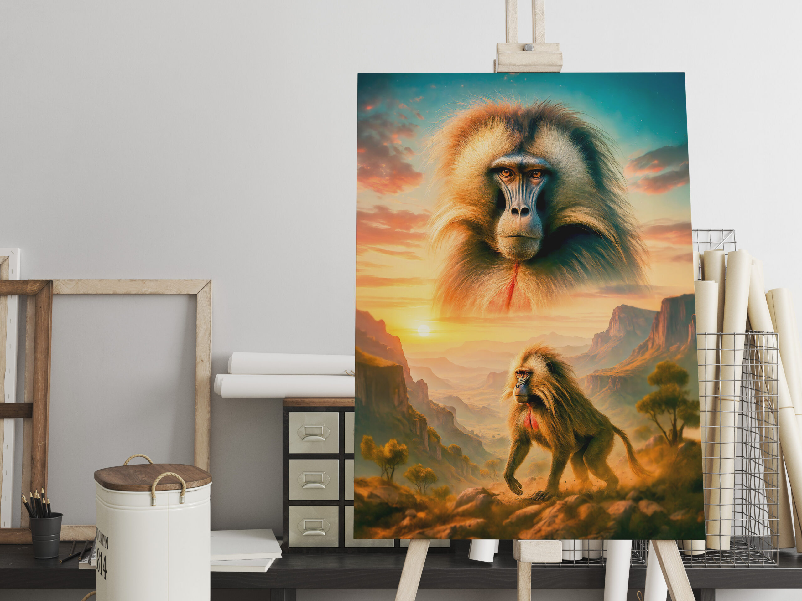 raxxa Canva: Double Exposure Portrait of Gelada Baboon