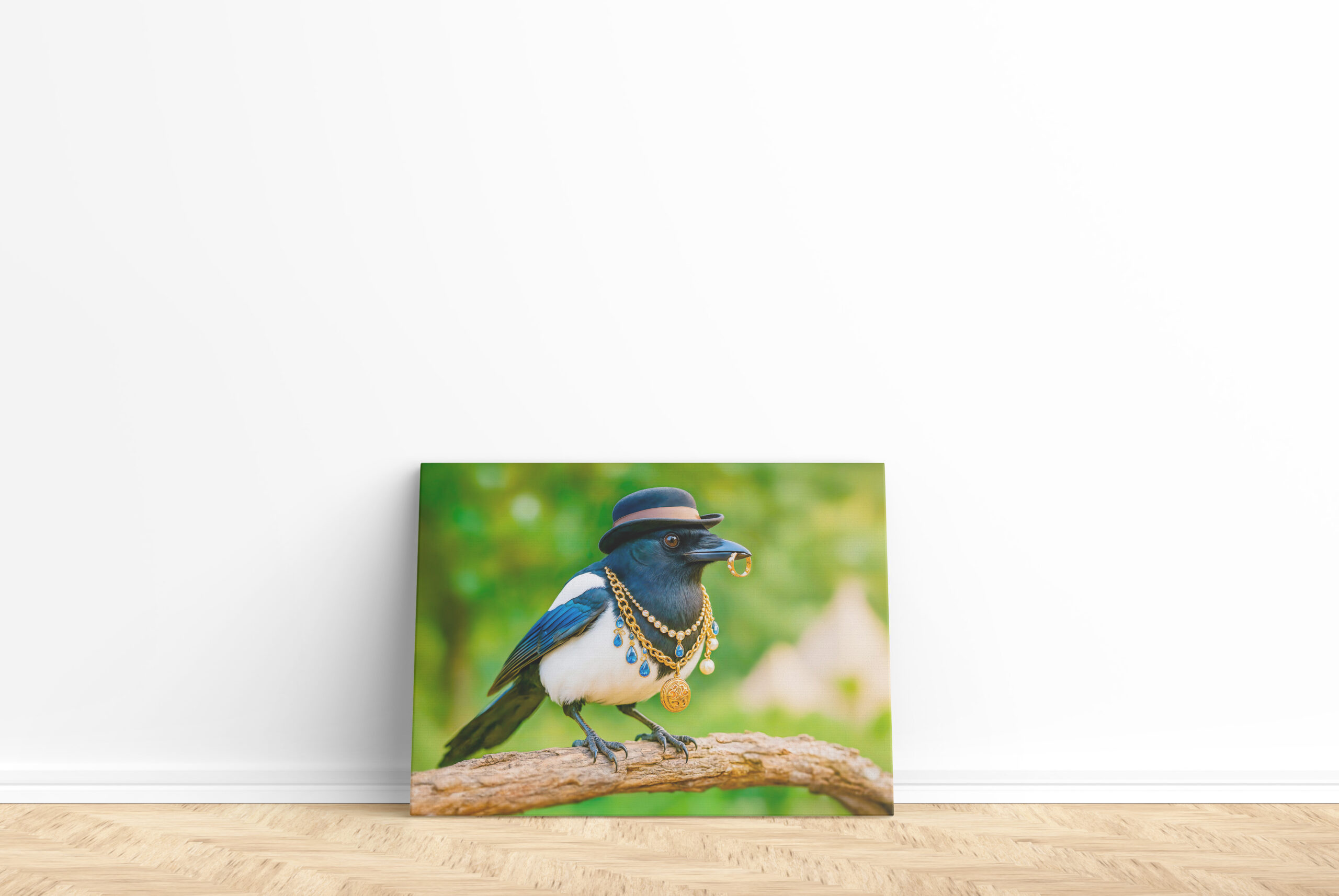 raxxa Canva: Magpie Covered in Jewelry and Gems - Imagen 2