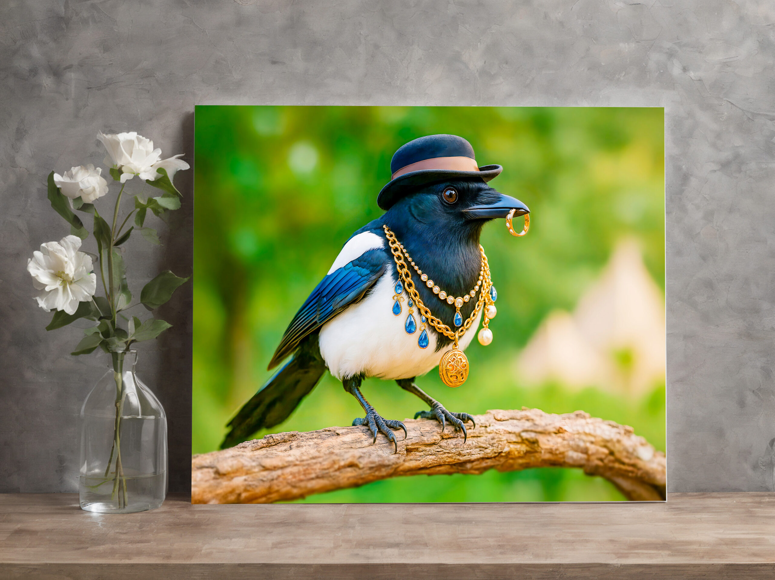 raxxa Canva: Magpie Covered in Jewelry and Gems - Imagen 3