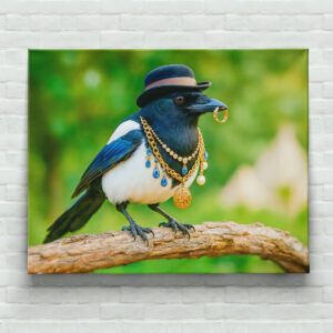 raxxa Canva: Magpie Covered in Jewelry and Gems
