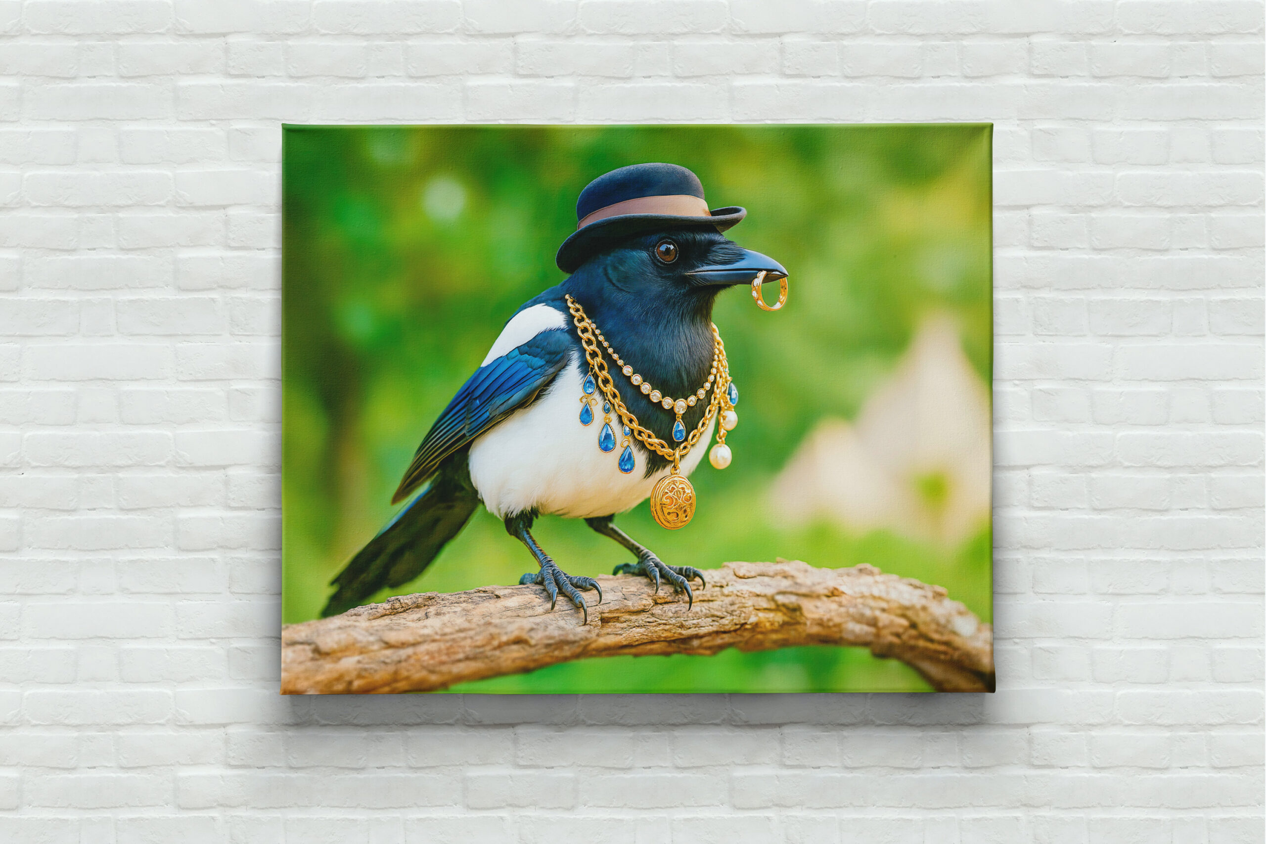 raxxa Canva: Magpie Covered in Jewelry and Gems