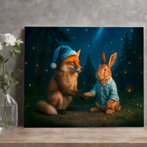 raxxa Canva: Fox and Hare Say Goodnight in Forest