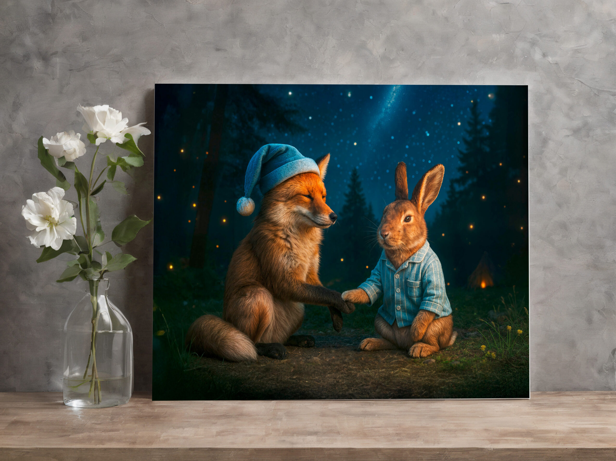 raxxa Canva: Fox and Hare Say Goodnight in Forest