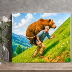 raxxa Canva: Hiker Carries a Bear Up a Mountain