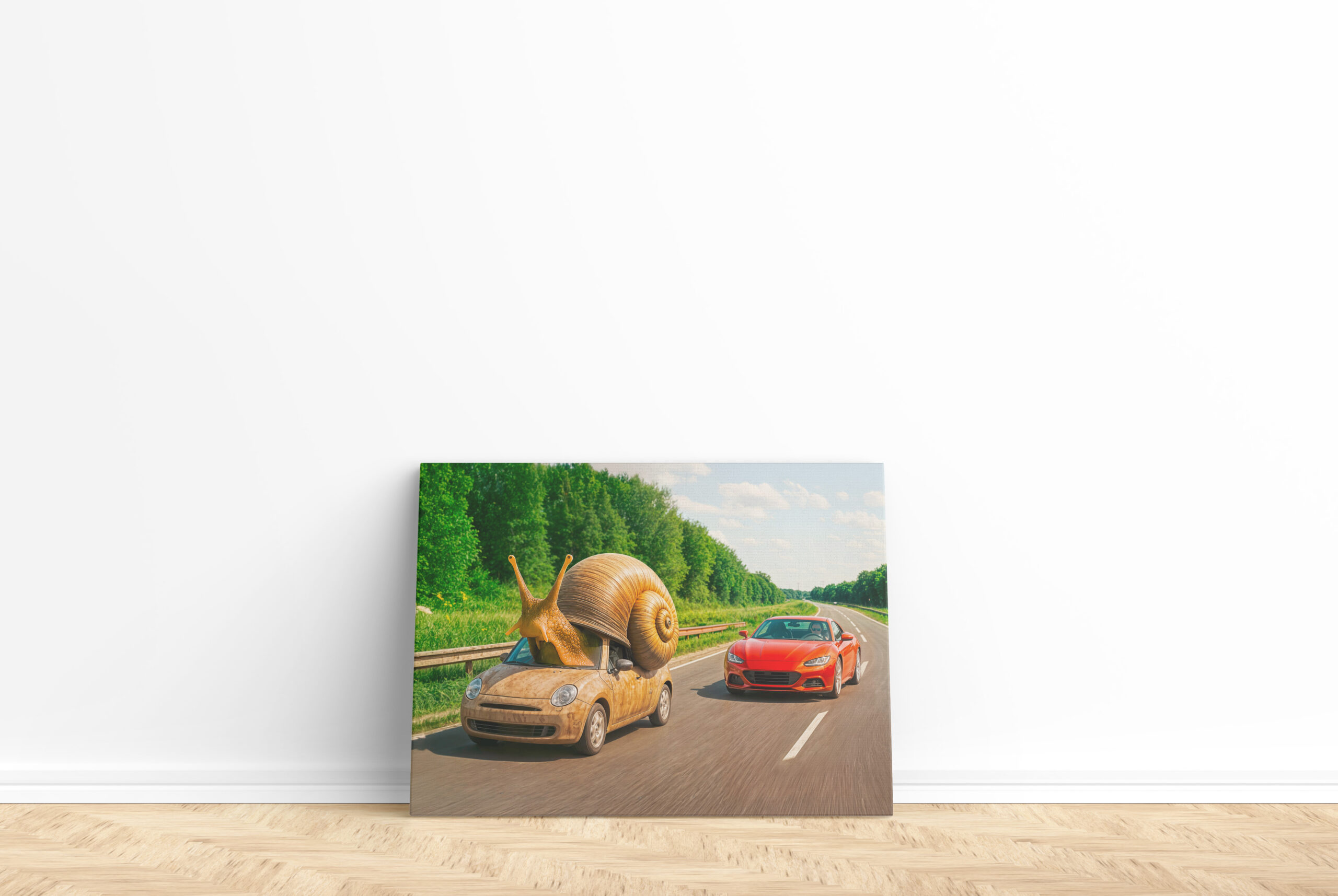 raxxa Canva: Snail Car Crawling on Country Road - immagine 2