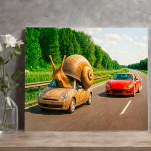 raxxa Canva: Snail Car Crawling on Country Road