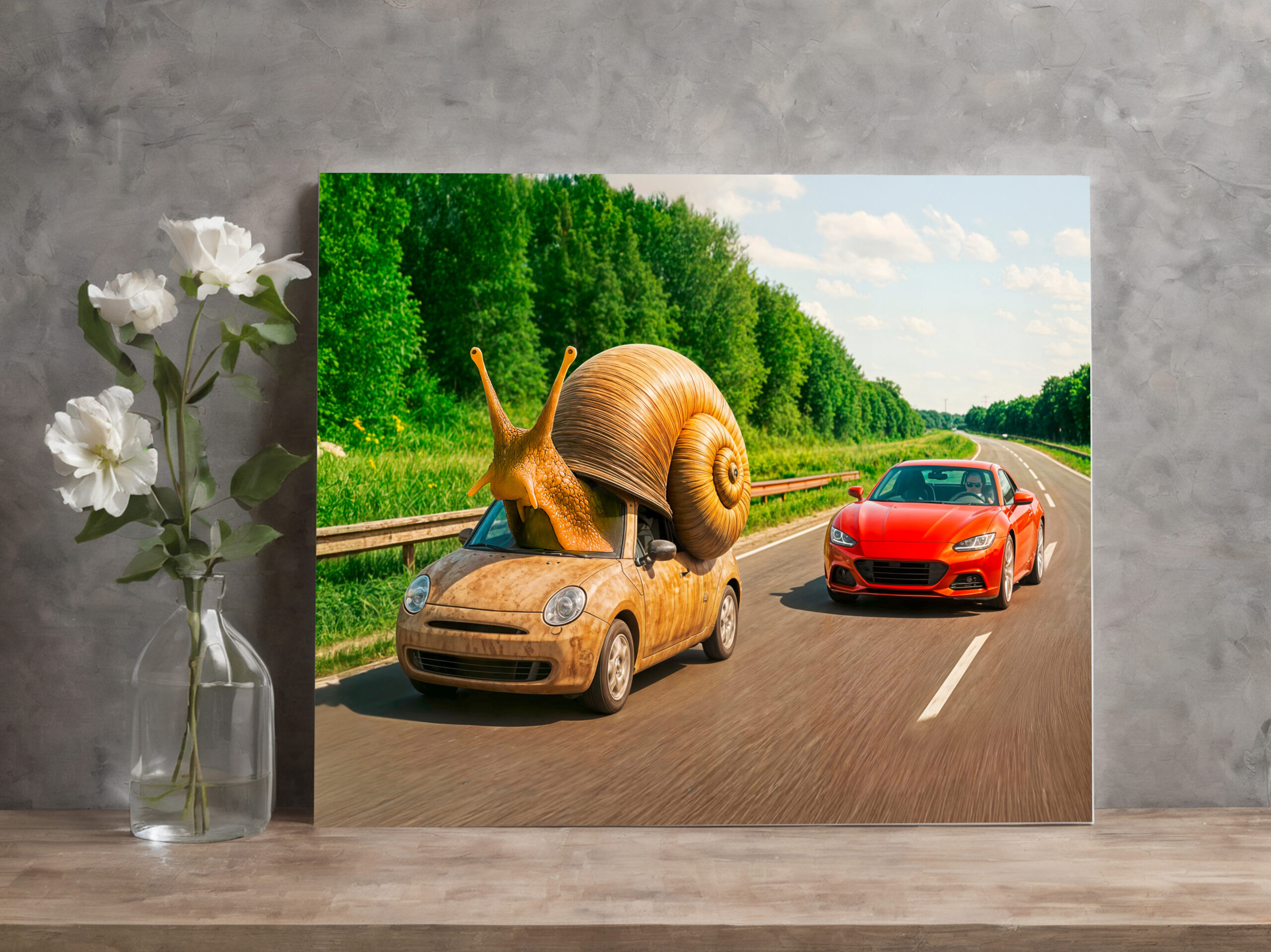 raxxa Canva: Snail Car Crawling on Country Road