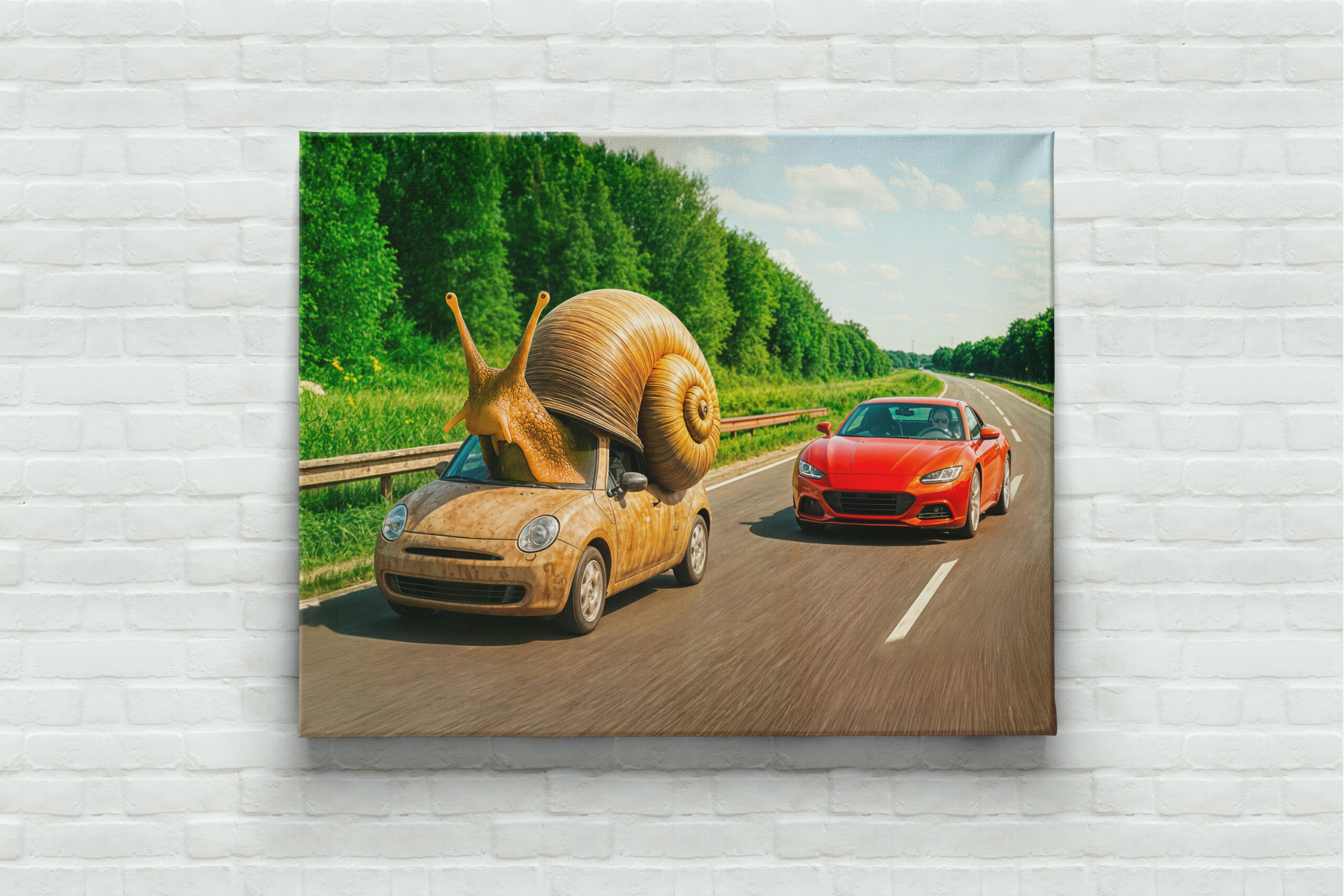 raxxa Canva: Snail Car Crawling on Country Road - immagine 3