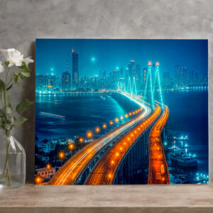 raxxa Canva: City at Night, Illuminated Bridge Over River