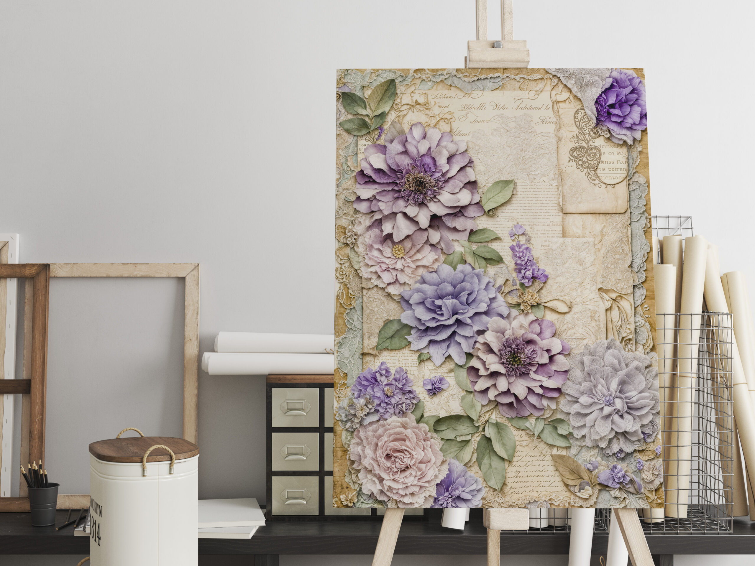 raxxa Canva: shabby chic floral Purple Chrysanthemums