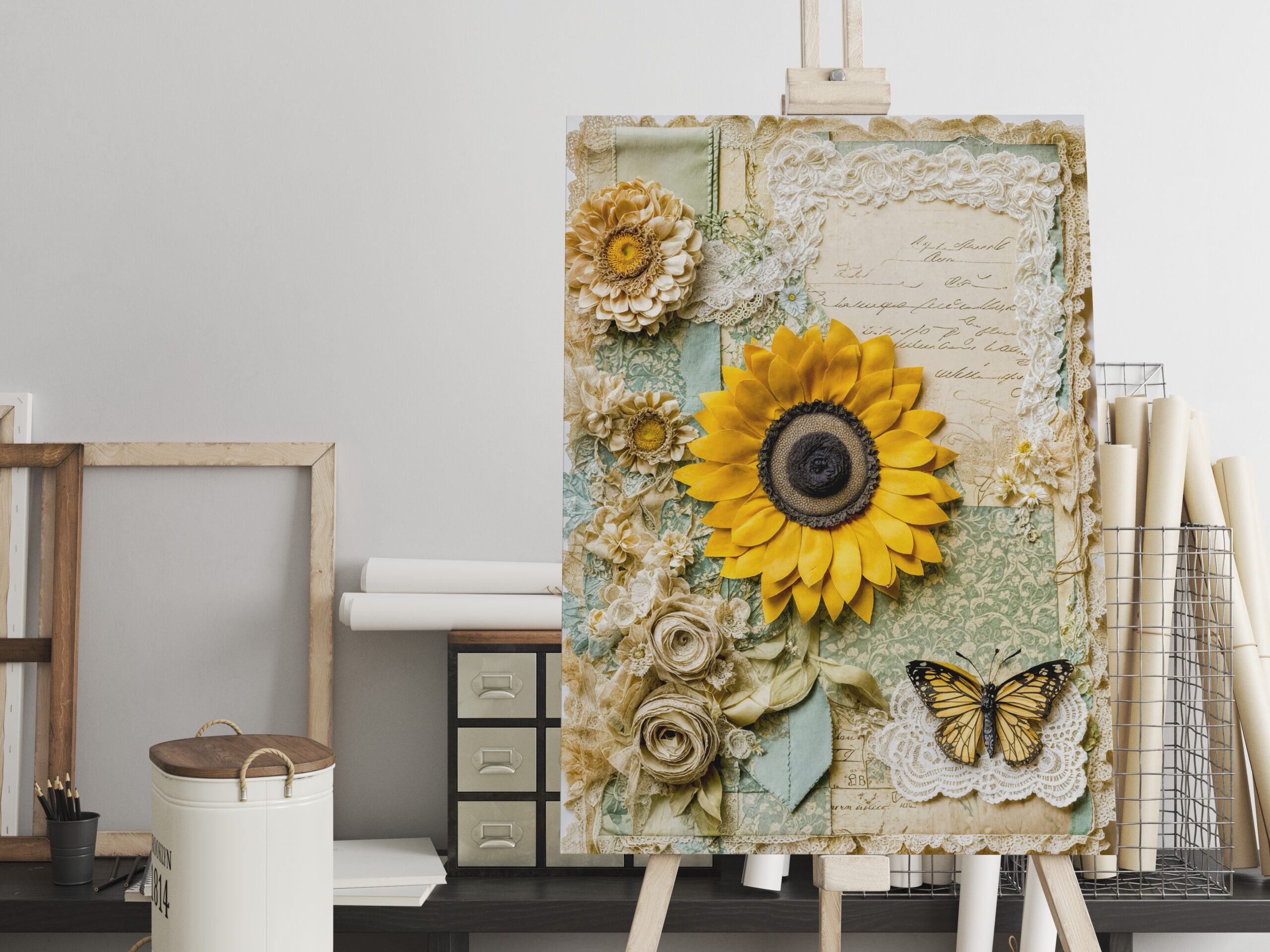 raxxa Canva: Shabby chic Sunflower with Butterfly
