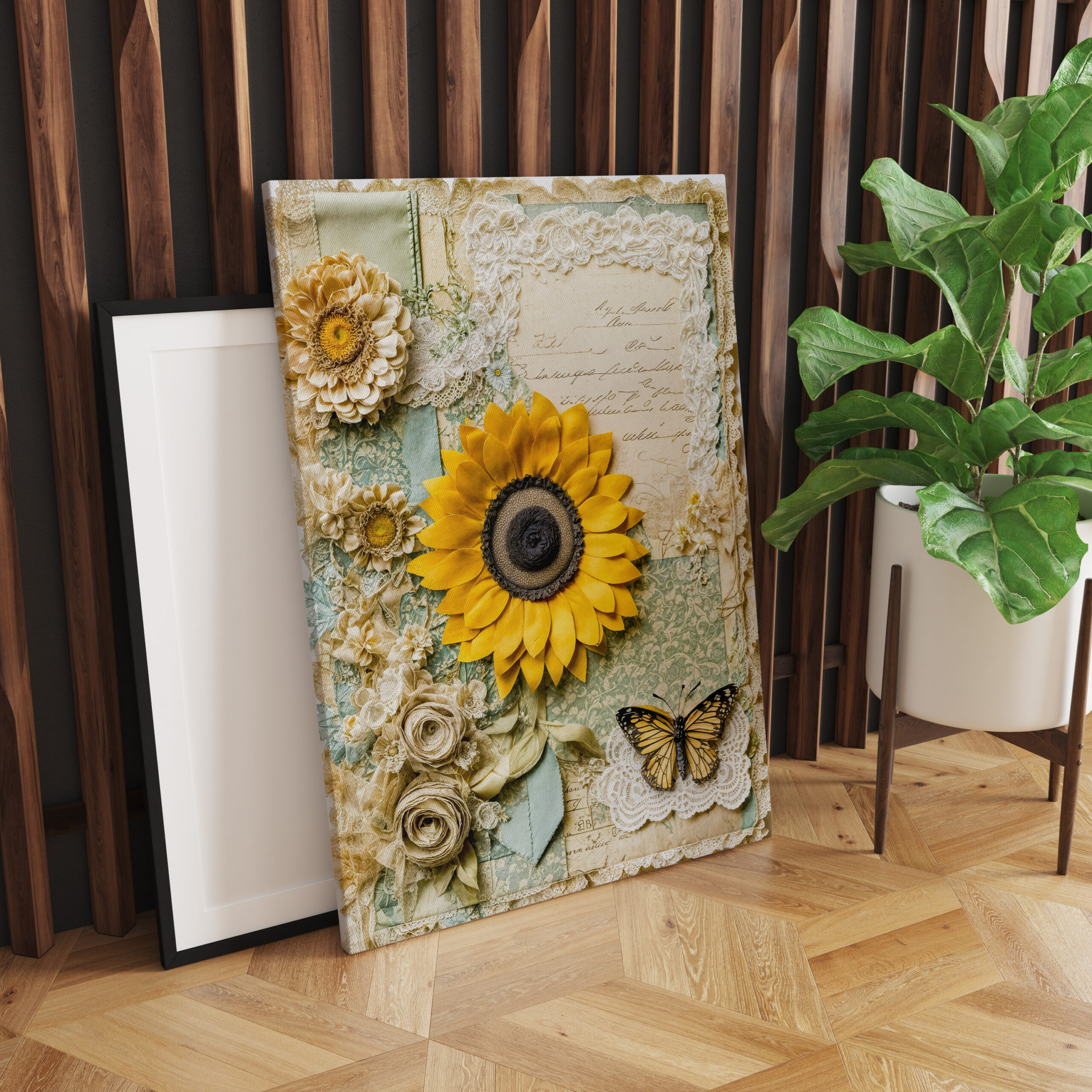 raxxa Canva: Shabby chic Sunflower with Butterfly - immagine 2