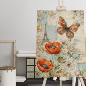 raxxa Canva: Poppies and Butterfly with Eiffel Tower